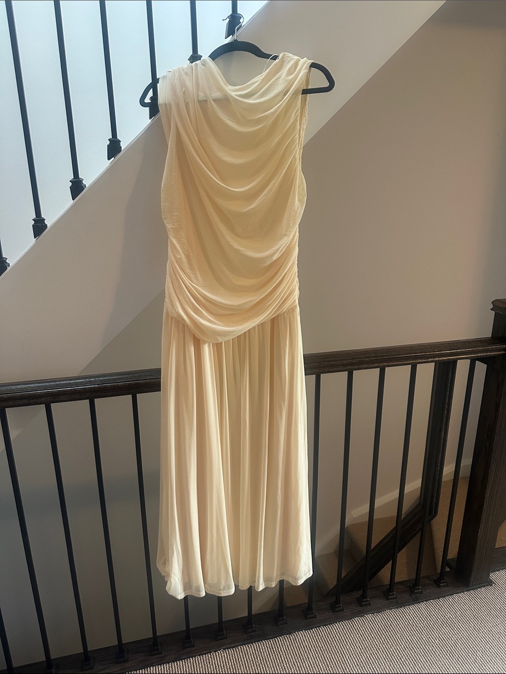 H&M Cream Sleeveless Draped Midi Dress